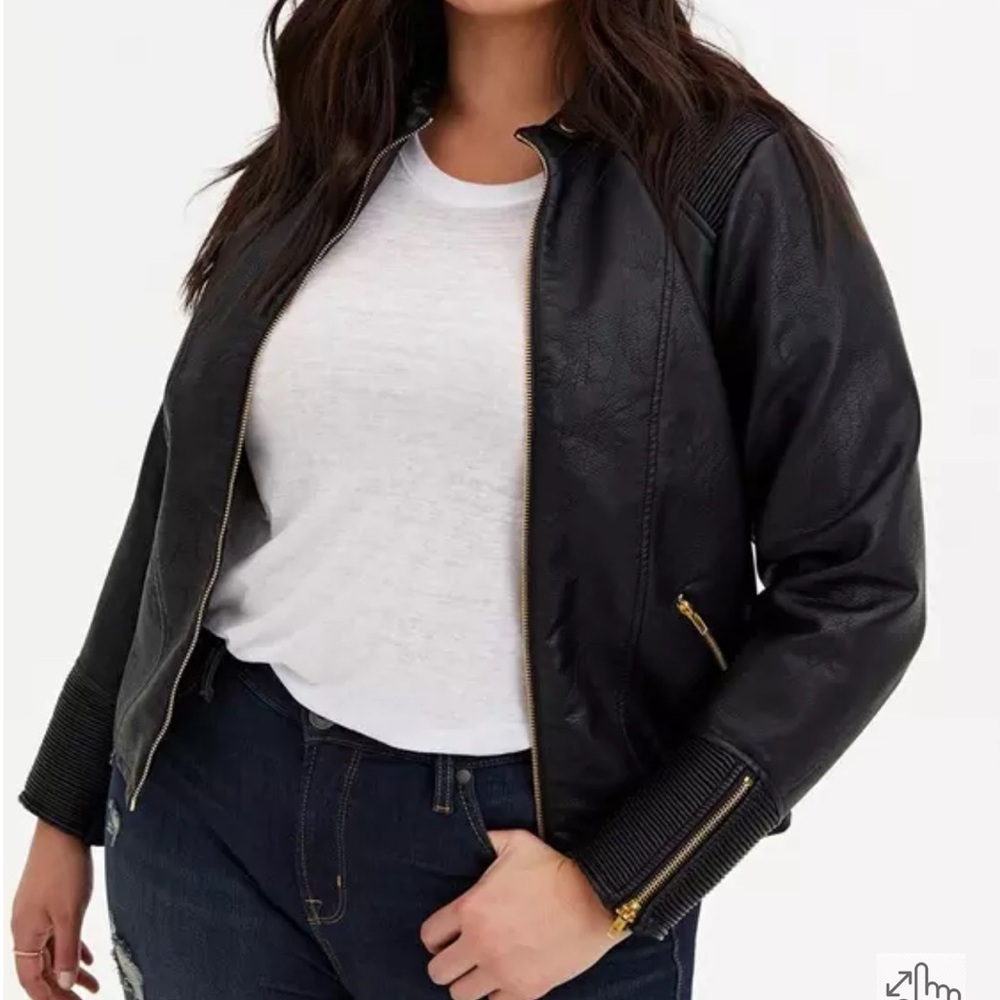 Torrid Black Faux Leather & Rib Moto Jacket